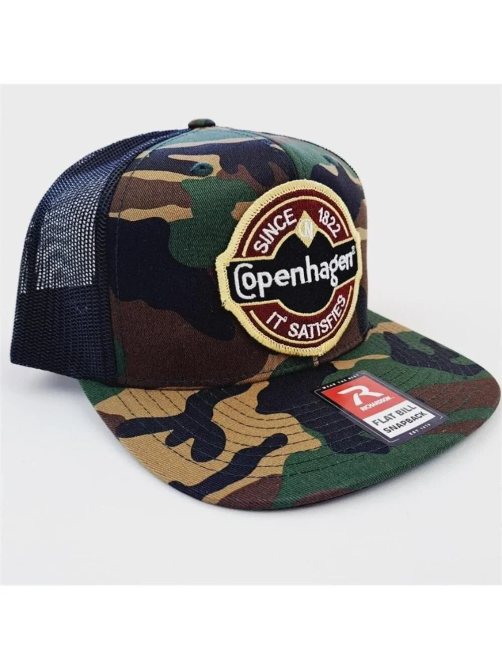 Retro Copenhagen Trucker Hat Vintage Camo Tobacco Patch Richardson Flat Bill 80s